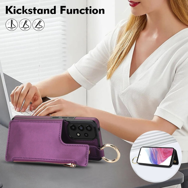 For Samsung Galaxy A53 4G / 5G RFlD Anti-theft Double Buckle Ring Zipper Card Phone Case