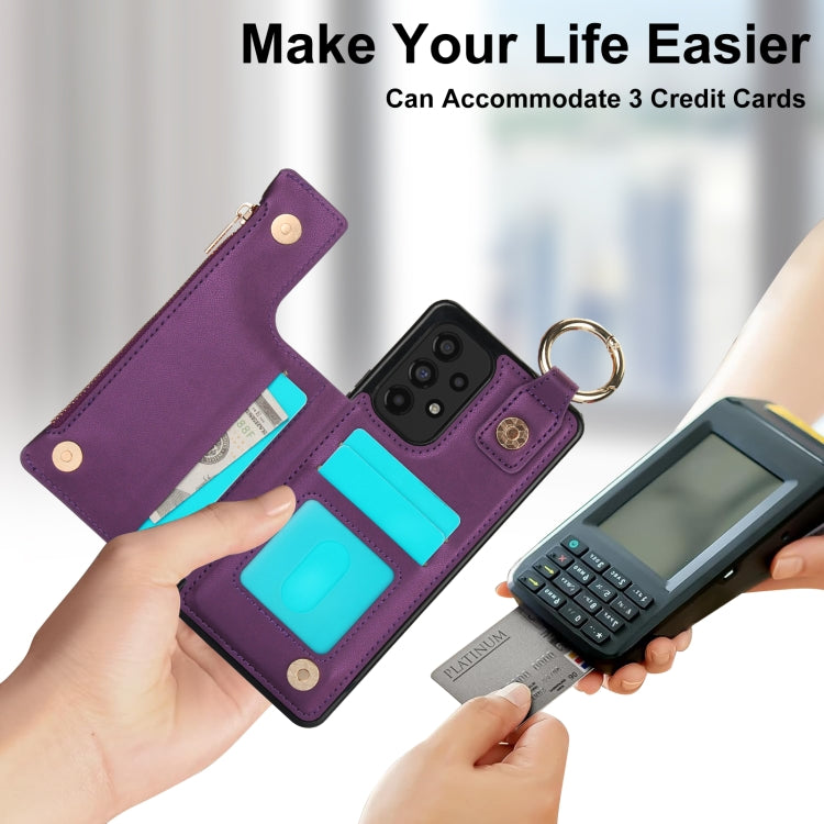 For Samsung Galaxy A53 4G / 5G RFlD Anti-theft Double Buckle Ring Zipper Card Phone Case