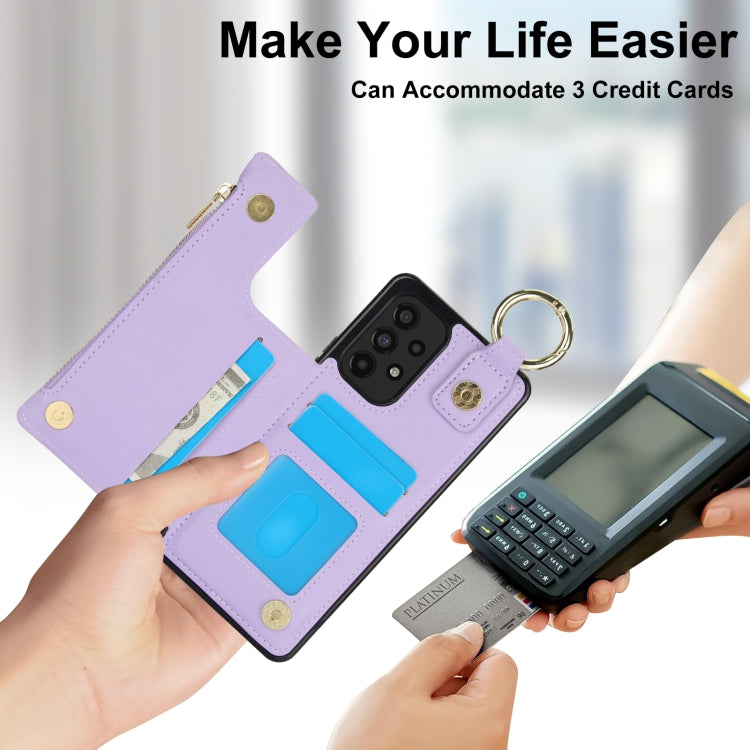 For Samsung Galaxy A53 4G / 5G RFlD Anti-theft Double Buckle Ring Zipper Card Phone Case