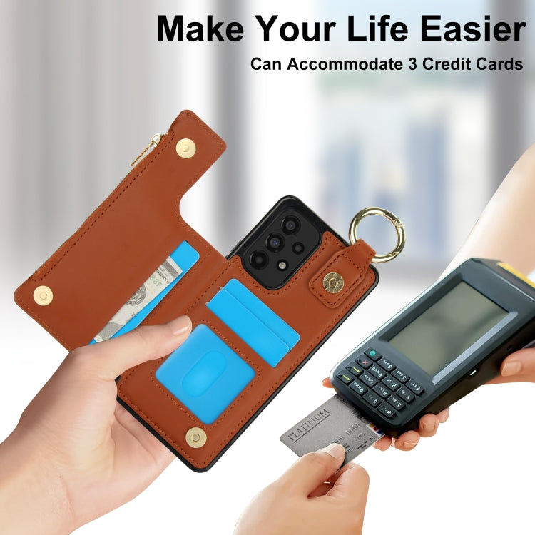 For Samsung Galaxy A53 4G / 5G RFlD Anti-theft Double Buckle Ring Zipper Card Phone Case