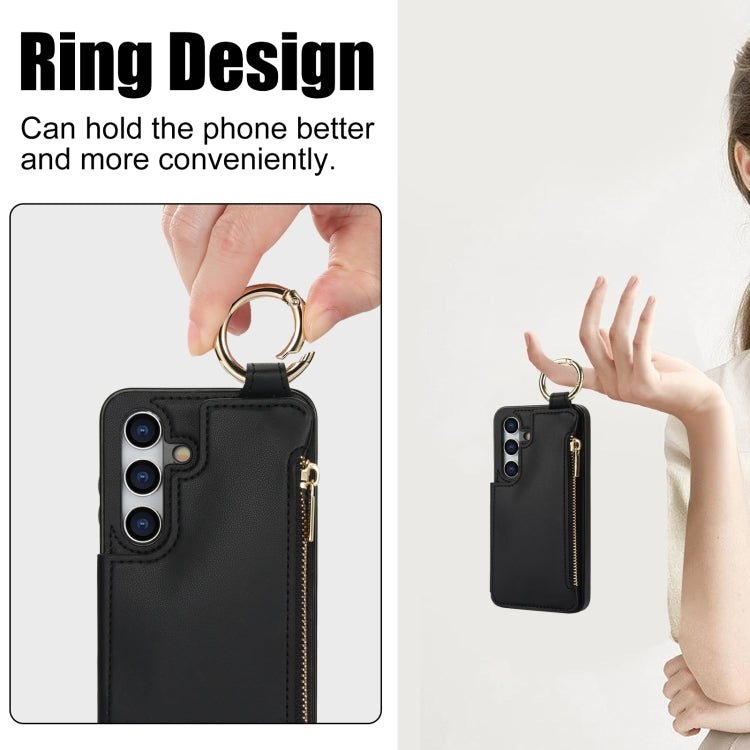 For Samsung Galaxy A55 5G RFlD Anti-theft Double Buckle Ring Zipper Card Phone Case