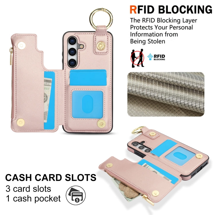 For Samsung Galaxy A55 5G RFlD Anti-theft Double Buckle Ring Zipper Card Phone Case