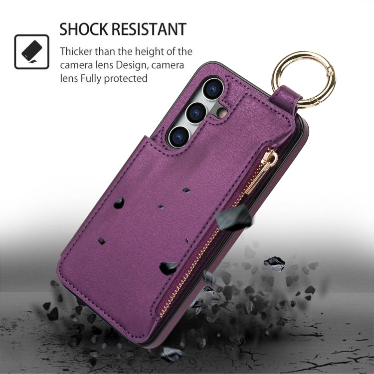 For Samsung Galaxy A55 5G RFlD Anti-theft Double Buckle Ring Zipper Card Phone Case