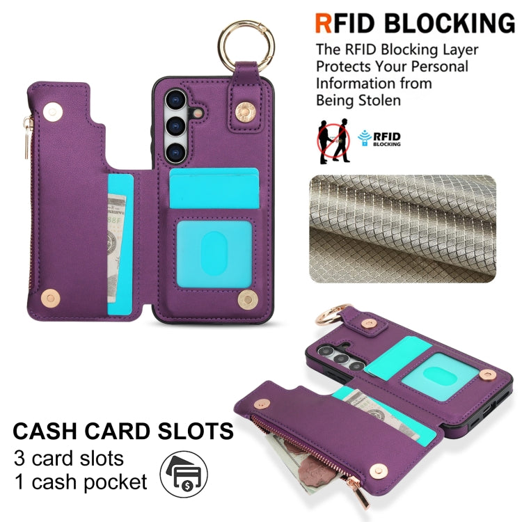 For Samsung Galaxy A55 5G RFlD Anti-theft Double Buckle Ring Zipper Card Phone Case