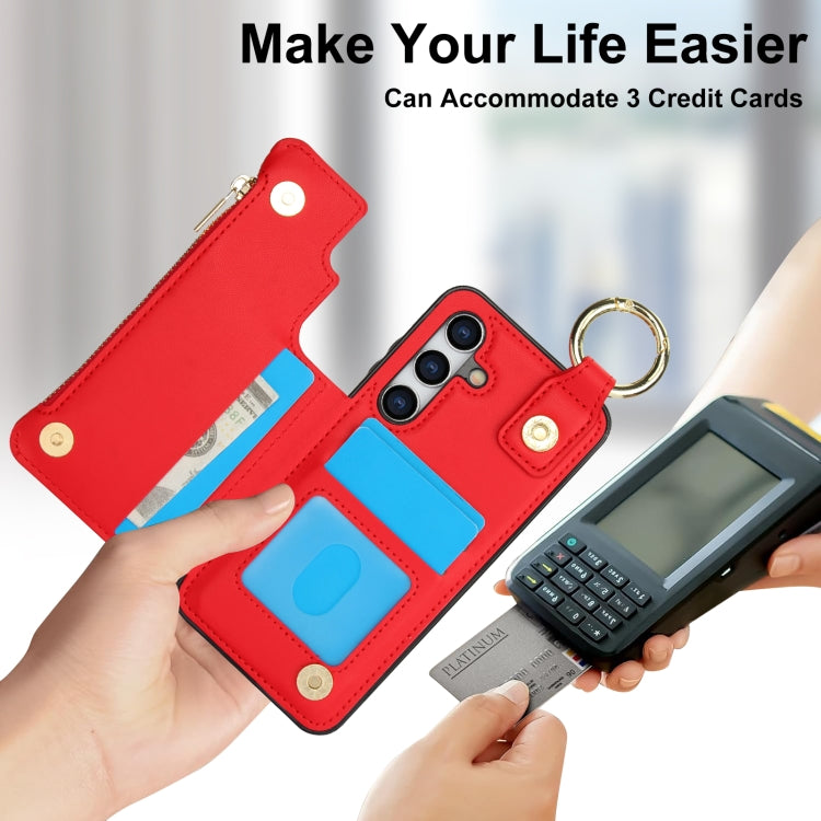 For Samsung Galaxy A15 4G / 5G RFlD Anti-theft Double Buckle Ring Zipper Card Phone Case