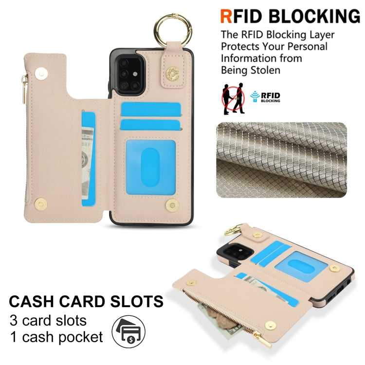 For Samsung Galaxy A71 4G RFlD Anti-theft Double Buckle Ring Zipper Card Phone Case