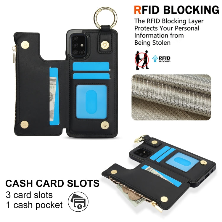 For Samsung Galaxy A71 4G RFlD Anti-theft Double Buckle Ring Zipper Card Phone Case