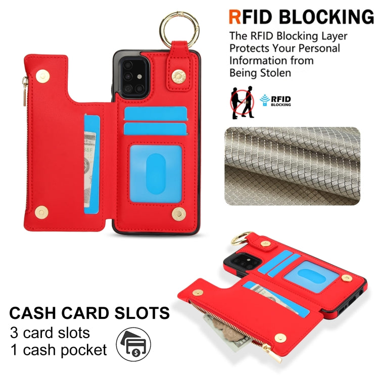 For Samsung Galaxy A71 4G RFlD Anti-theft Double Buckle Ring Zipper Card Phone Case