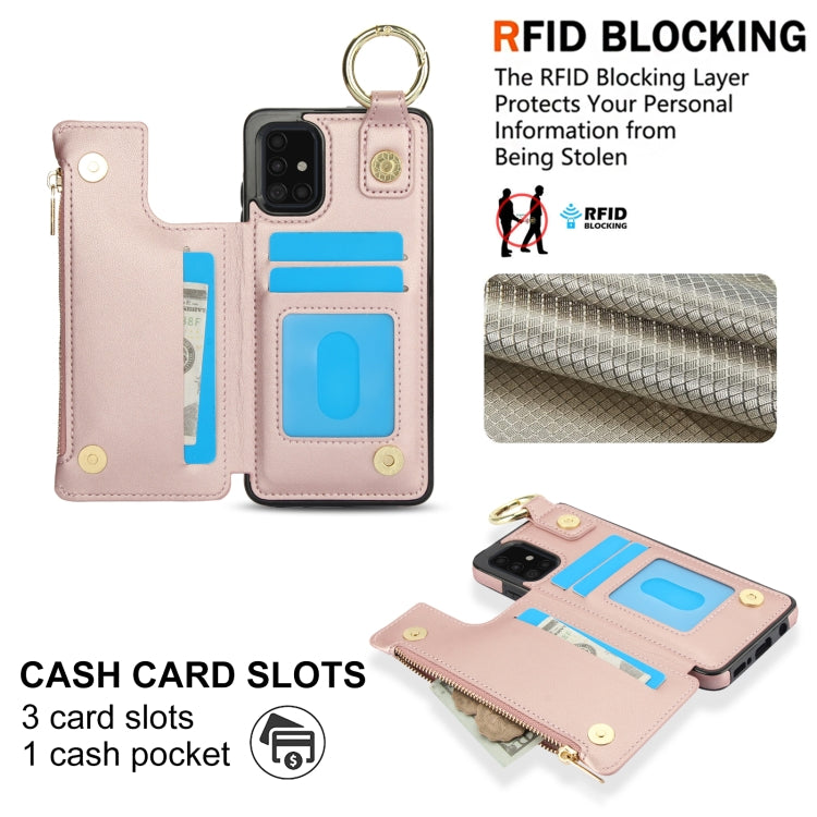 For Samsung Galaxy A71 4G RFlD Anti-theft Double Buckle Ring Zipper Card Phone Case