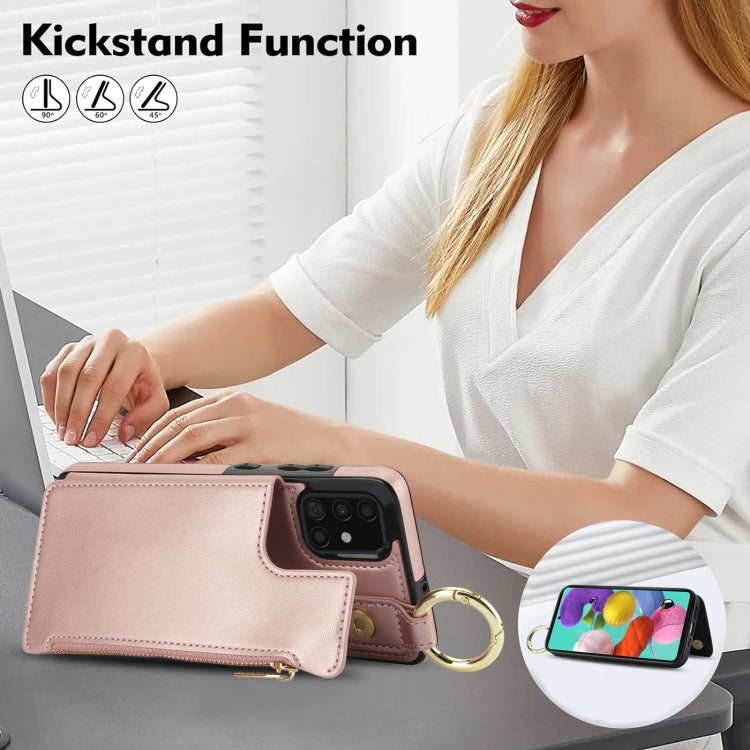 For Samsung Galaxy A71 4G RFlD Anti-theft Double Buckle Ring Zipper Card Phone Case