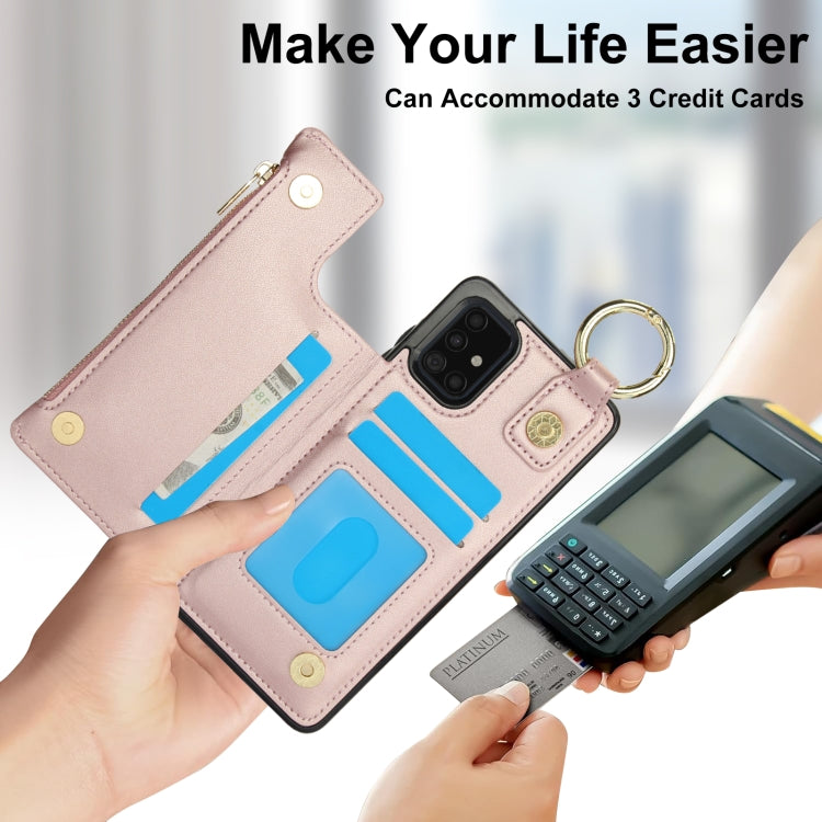 For Samsung Galaxy A71 4G RFlD Anti-theft Double Buckle Ring Zipper Card Phone Case