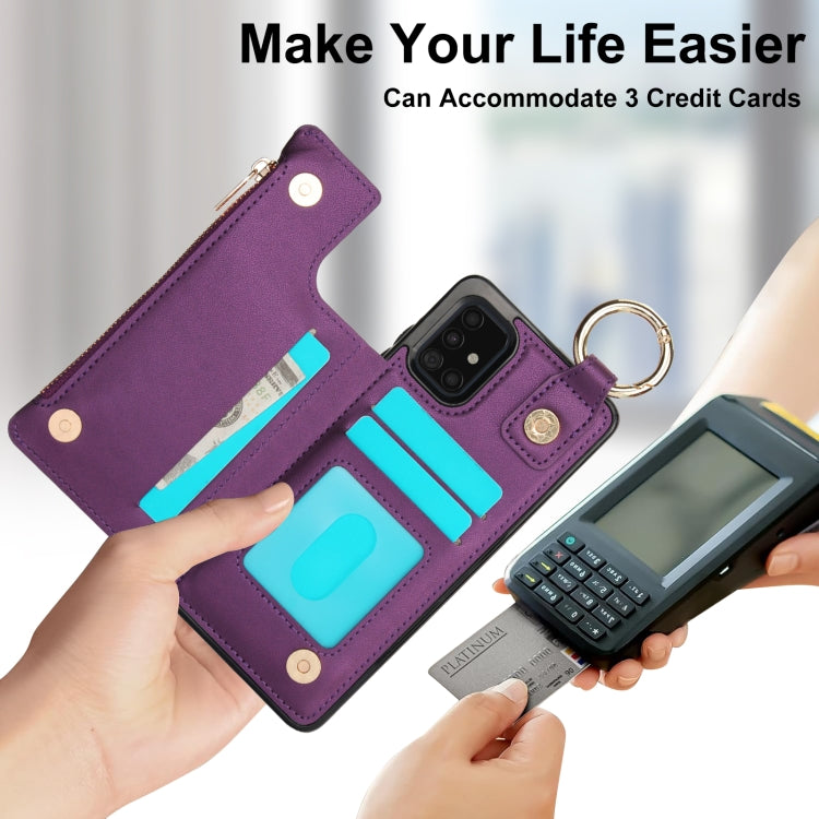 For Samsung Galaxy A71 4G RFlD Anti-theft Double Buckle Ring Zipper Card Phone Case