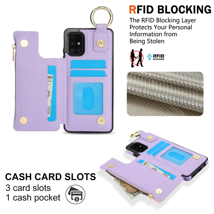 For Samsung Galaxy A71 4G RFlD Anti-theft Double Buckle Ring Zipper Card Phone Case