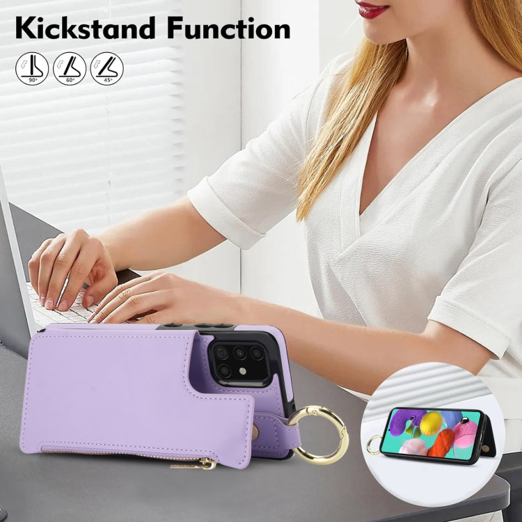 For Samsung Galaxy A71 4G RFlD Anti-theft Double Buckle Ring Zipper Card Phone Case
