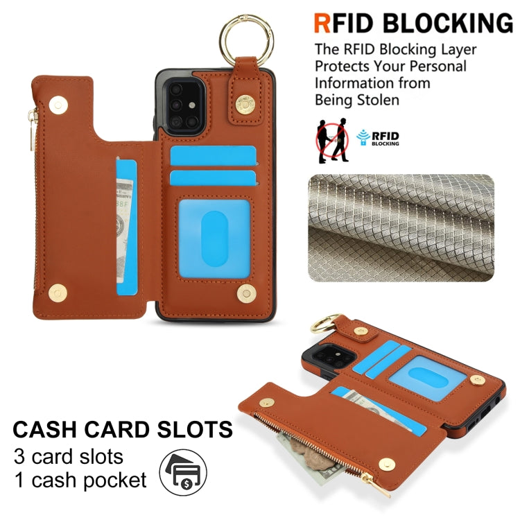 For Samsung Galaxy A71 4G RFlD Anti-theft Double Buckle Ring Zipper Card Phone Case