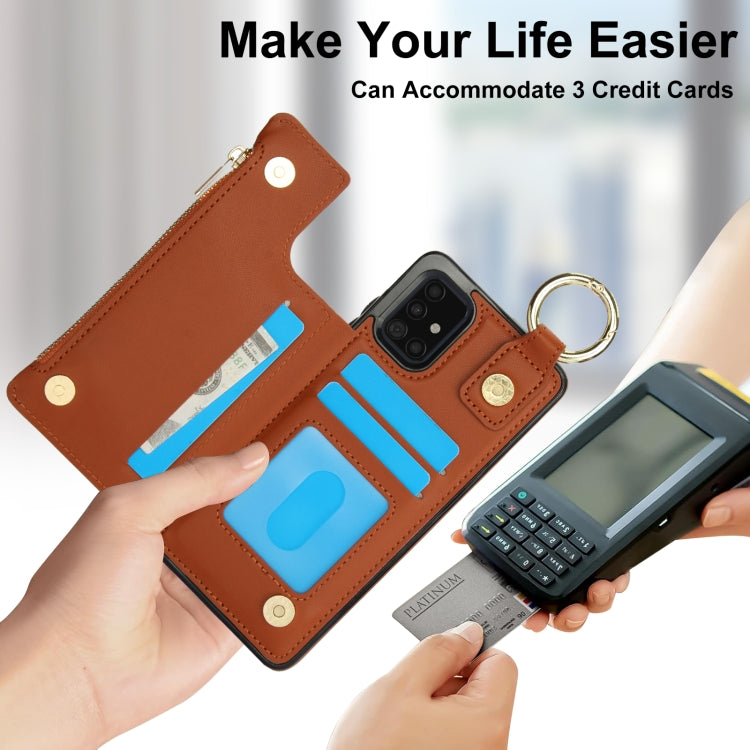 For Samsung Galaxy A71 4G RFlD Anti-theft Double Buckle Ring Zipper Card Phone Case