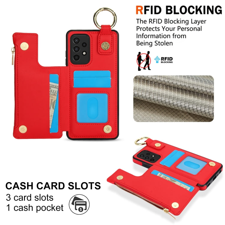 For Samsung Galaxy A72 4G / 5G RFlD Anti-theft Double Buckle Ring Zipper Card Phone Case