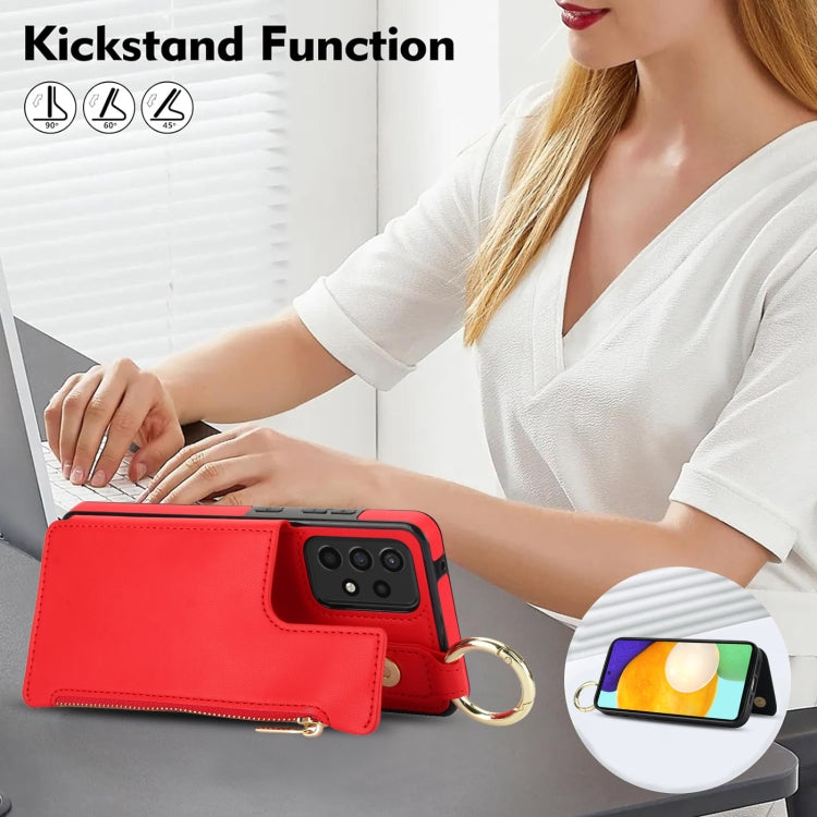 For Samsung Galaxy A72 4G / 5G RFlD Anti-theft Double Buckle Ring Zipper Card Phone Case