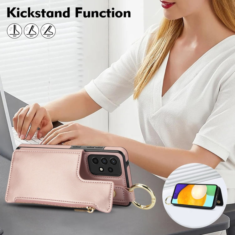 For Samsung Galaxy A72 4G / 5G RFlD Anti-theft Double Buckle Ring Zipper Card Phone Case