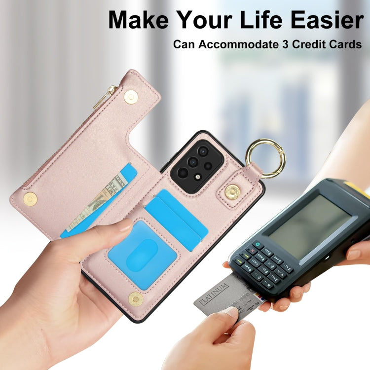 For Samsung Galaxy A72 4G / 5G RFlD Anti-theft Double Buckle Ring Zipper Card Phone Case