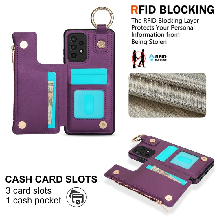 For Samsung Galaxy A72 4G / 5G RFlD Anti-theft Double Buckle Ring Zipper Card Phone Case