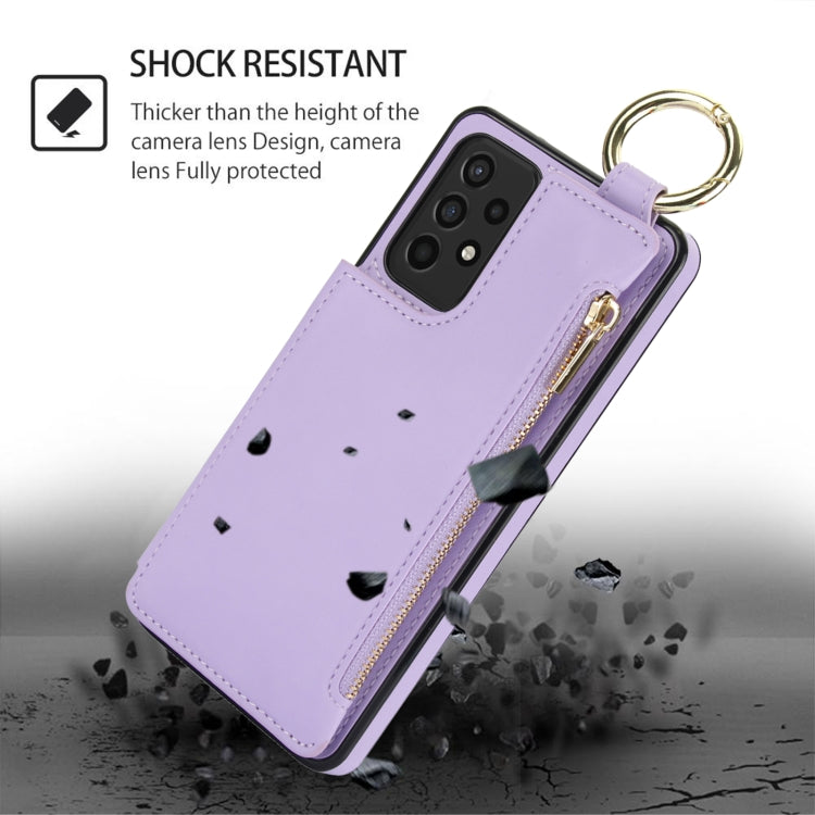 For Samsung Galaxy A72 4G / 5G RFlD Anti-theft Double Buckle Ring Zipper Card Phone Case