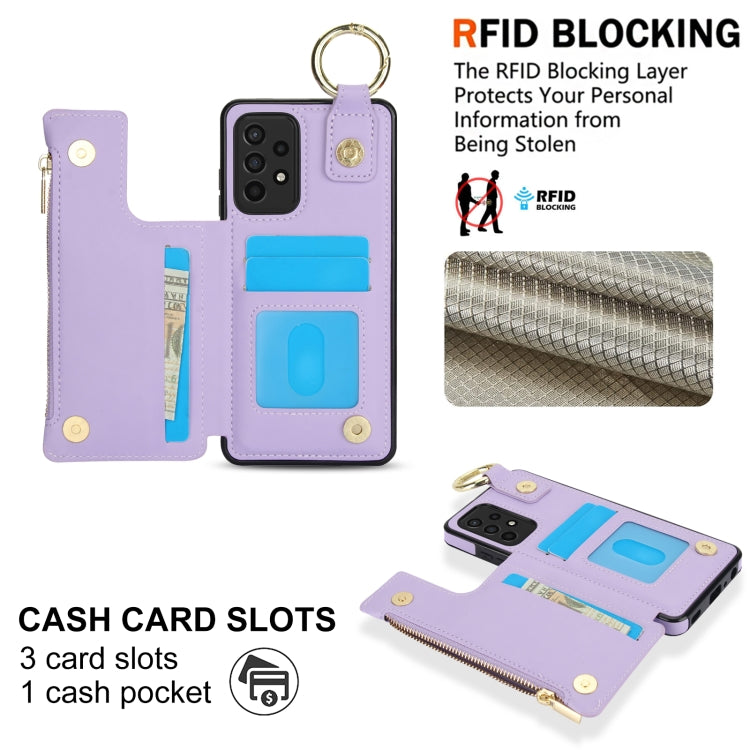 For Samsung Galaxy A72 4G / 5G RFlD Anti-theft Double Buckle Ring Zipper Card Phone Case