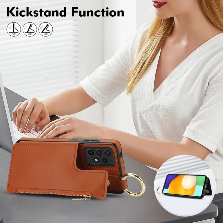 For Samsung Galaxy A72 4G / 5G RFlD Anti-theft Double Buckle Ring Zipper Card Phone Case