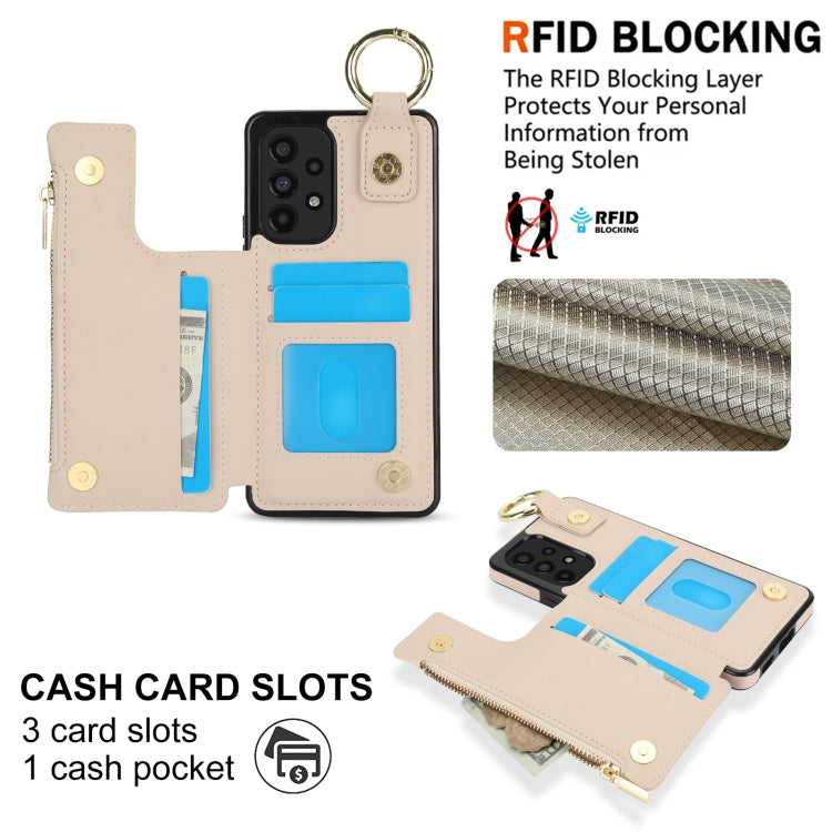 For Samsung Galaxy A73 4G / 5G RFlD Anti-theft Double Buckle Ring Zipper Card Phone Case