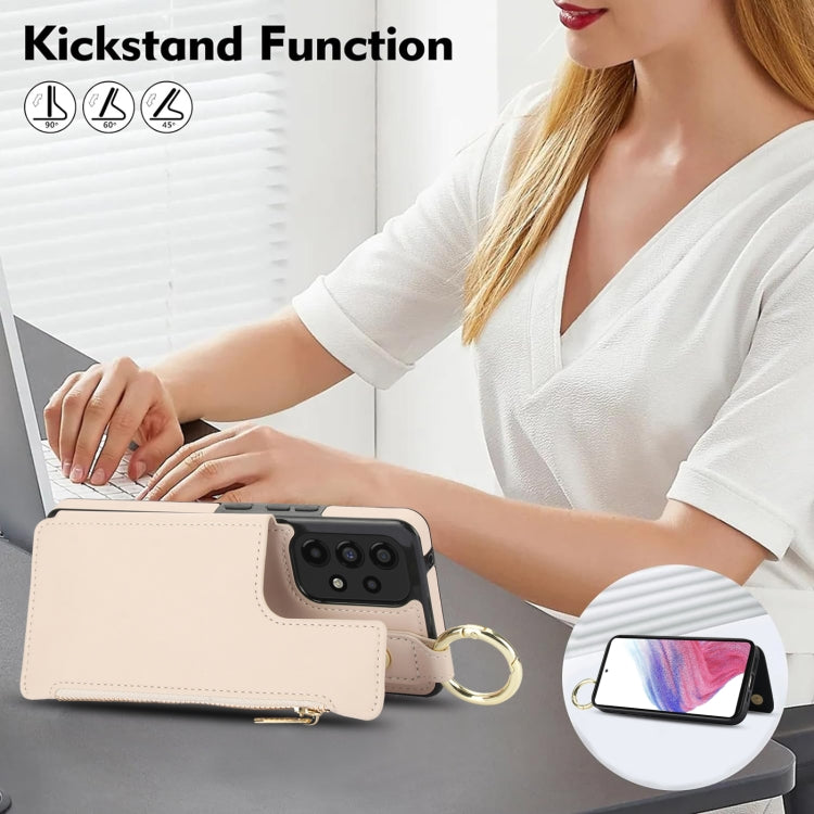 For Samsung Galaxy A73 4G / 5G RFlD Anti-theft Double Buckle Ring Zipper Card Phone Case