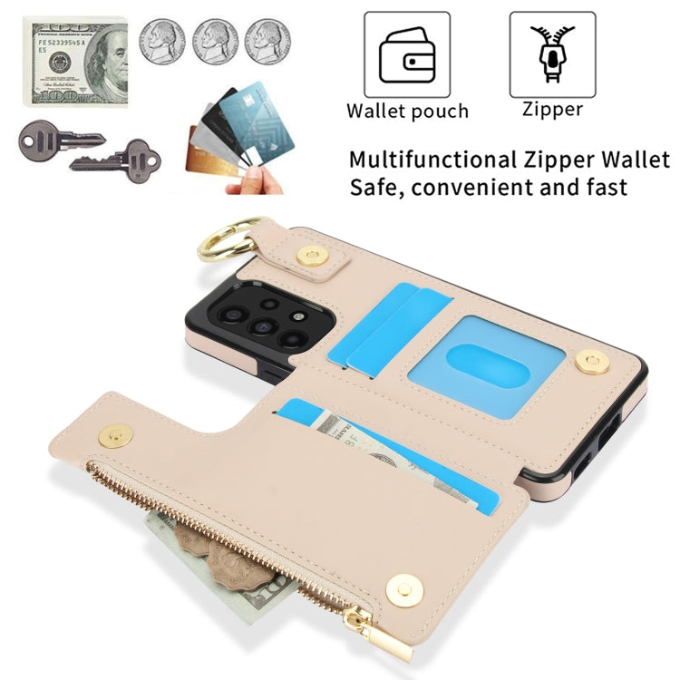 For Samsung Galaxy A73 4G / 5G RFlD Anti-theft Double Buckle Ring Zipper Card Phone Case