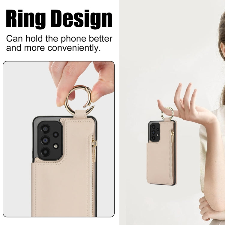 For Samsung Galaxy A73 4G / 5G RFlD Anti-theft Double Buckle Ring Zipper Card Phone Case