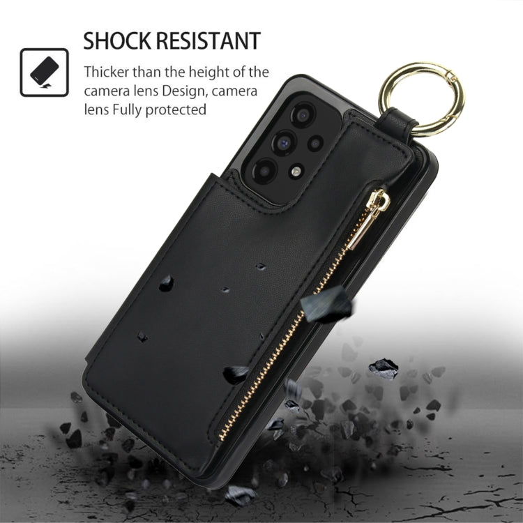 For Samsung Galaxy A73 4G / 5G RFlD Anti-theft Double Buckle Ring Zipper Card Phone Case