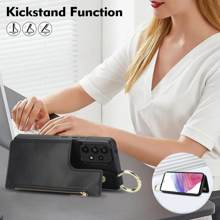 For Samsung Galaxy A73 4G / 5G RFlD Anti-theft Double Buckle Ring Zipper Card Phone Case