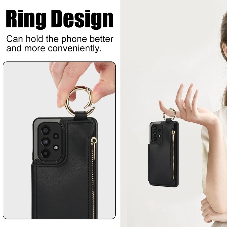 For Samsung Galaxy A73 4G / 5G RFlD Anti-theft Double Buckle Ring Zipper Card Phone Case