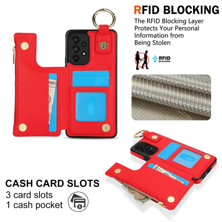 For Samsung Galaxy A73 4G / 5G RFlD Anti-theft Double Buckle Ring Zipper Card Phone Case