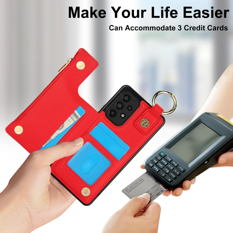 For Samsung Galaxy A73 4G / 5G RFlD Anti-theft Double Buckle Ring Zipper Card Phone Case