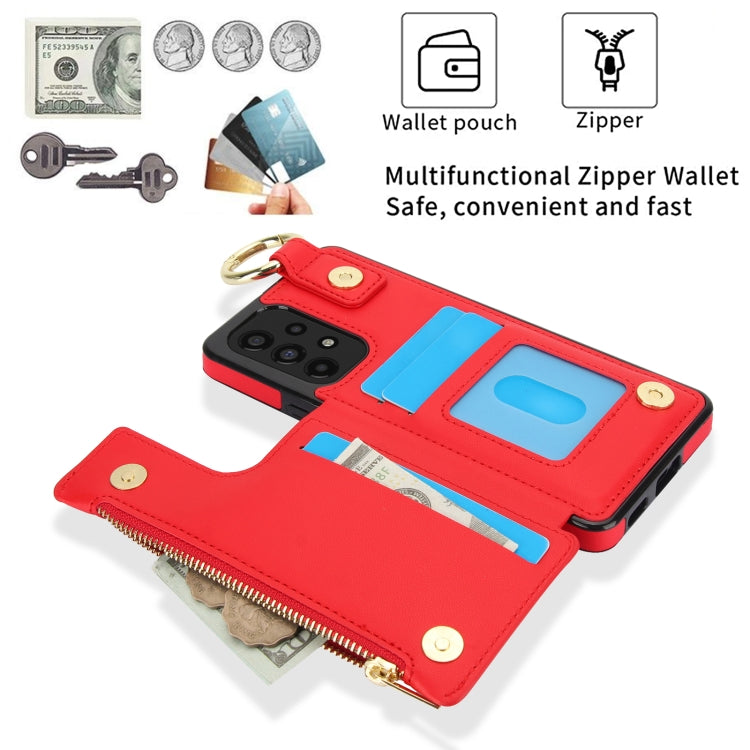 For Samsung Galaxy A73 4G / 5G RFlD Anti-theft Double Buckle Ring Zipper Card Phone Case