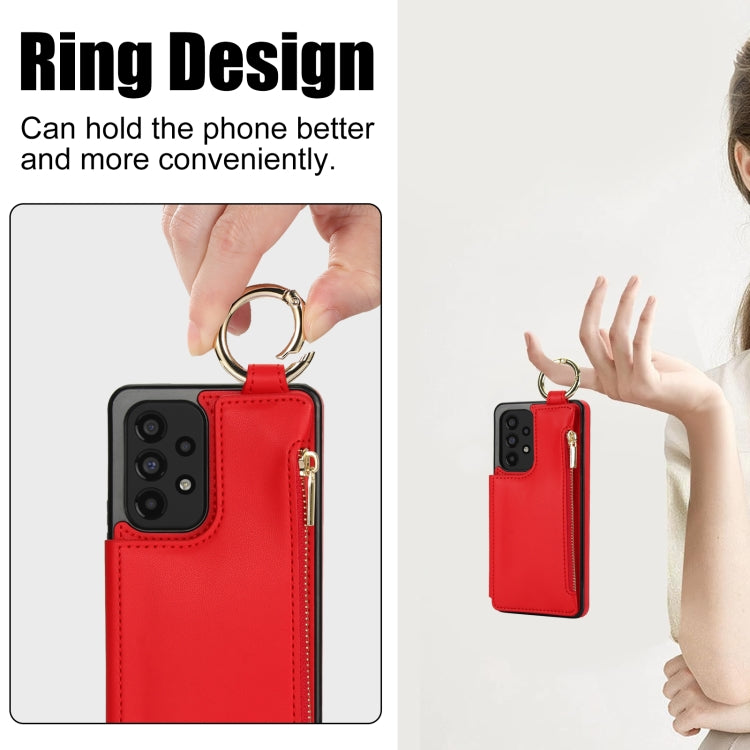 For Samsung Galaxy A73 4G / 5G RFlD Anti-theft Double Buckle Ring Zipper Card Phone Case