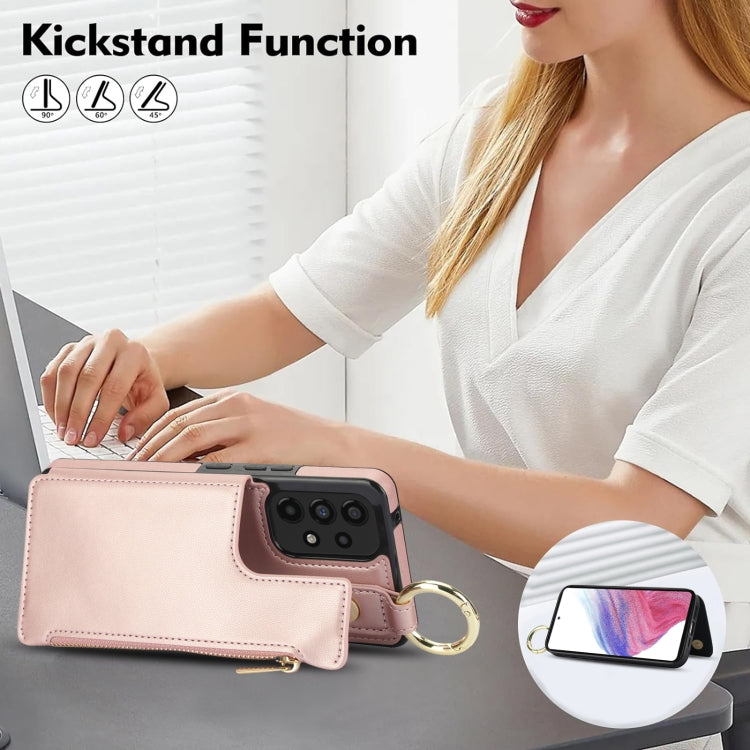 For Samsung Galaxy A73 4G / 5G RFlD Anti-theft Double Buckle Ring Zipper Card Phone Case