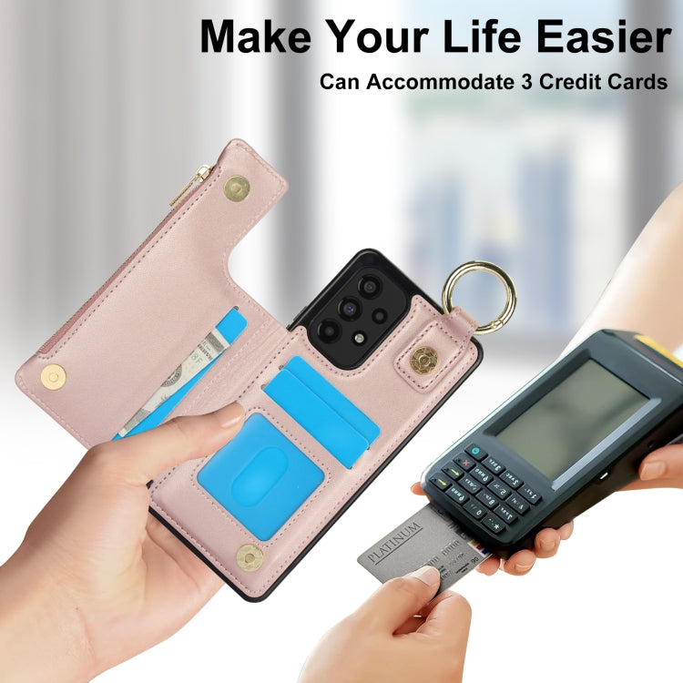 For Samsung Galaxy A73 4G / 5G RFlD Anti-theft Double Buckle Ring Zipper Card Phone Case