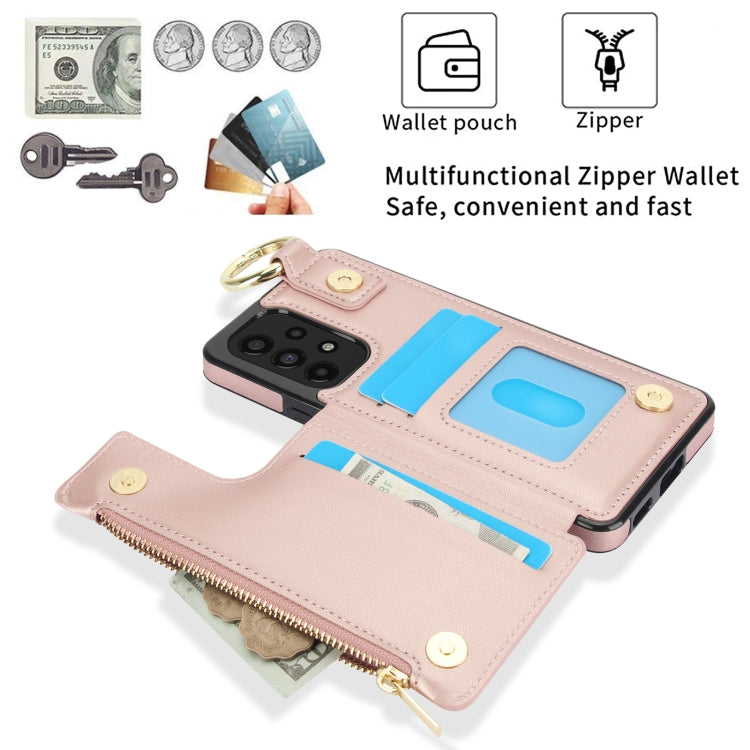 For Samsung Galaxy A73 4G / 5G RFlD Anti-theft Double Buckle Ring Zipper Card Phone Case