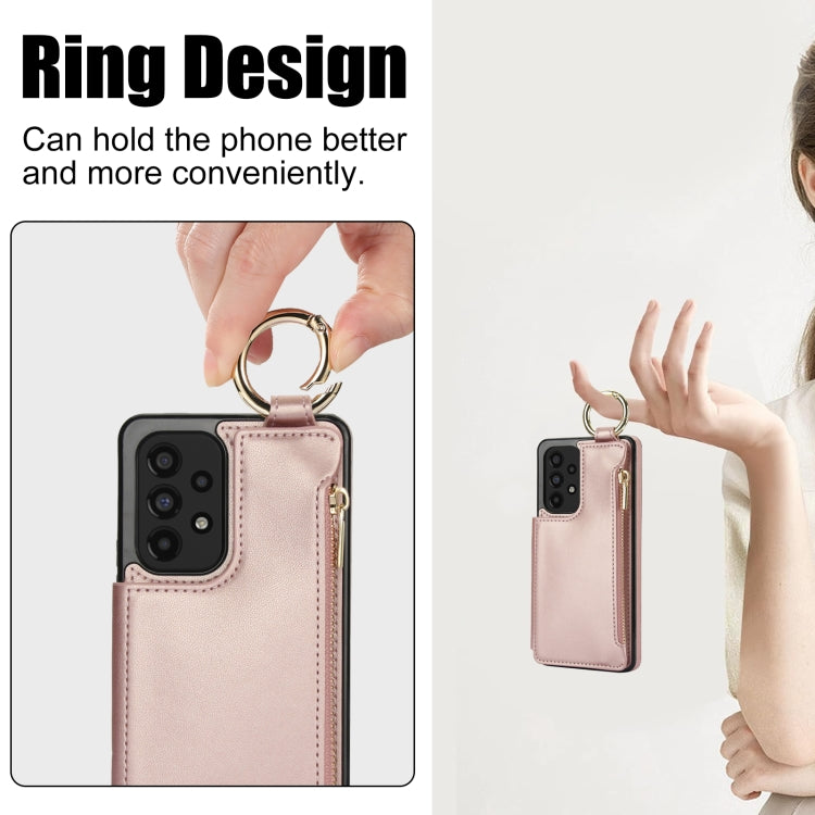 For Samsung Galaxy A73 4G / 5G RFlD Anti-theft Double Buckle Ring Zipper Card Phone Case