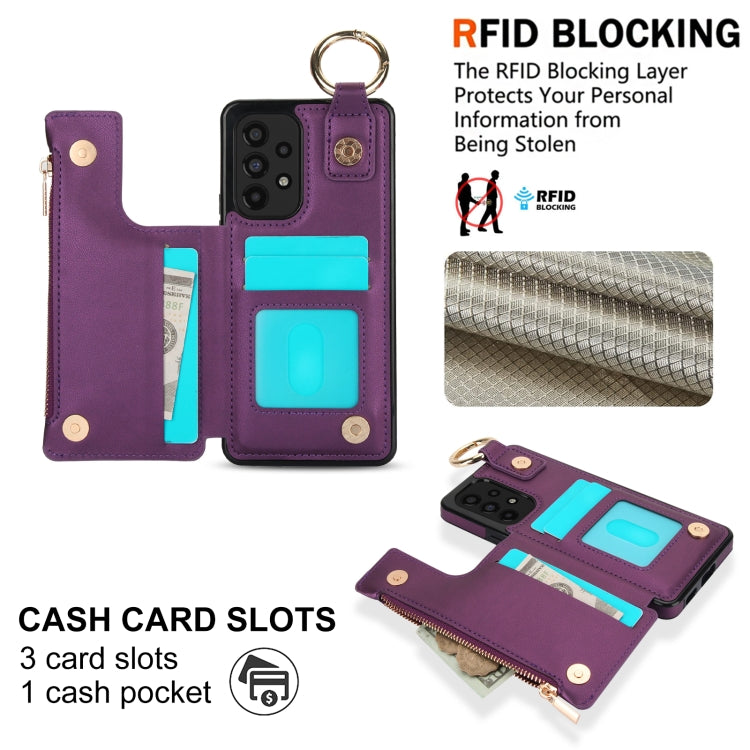 For Samsung Galaxy A73 4G / 5G RFlD Anti-theft Double Buckle Ring Zipper Card Phone Case