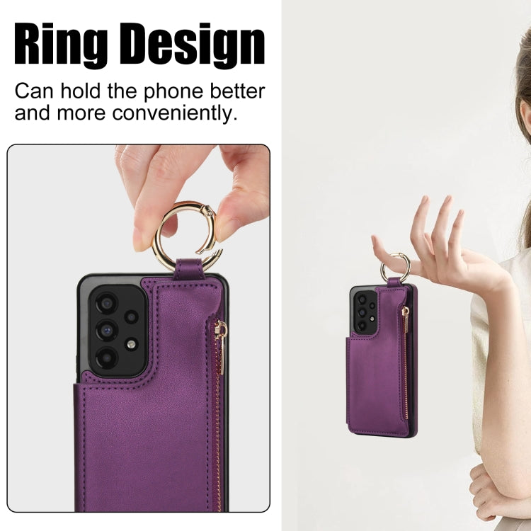 For Samsung Galaxy A73 4G / 5G RFlD Anti-theft Double Buckle Ring Zipper Card Phone Case