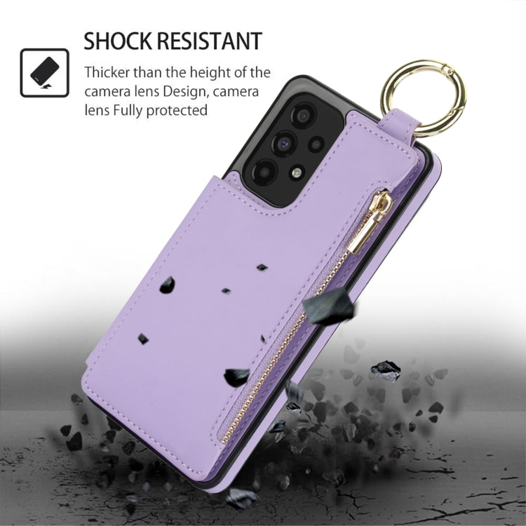 For Samsung Galaxy A73 4G / 5G RFlD Anti-theft Double Buckle Ring Zipper Card Phone Case