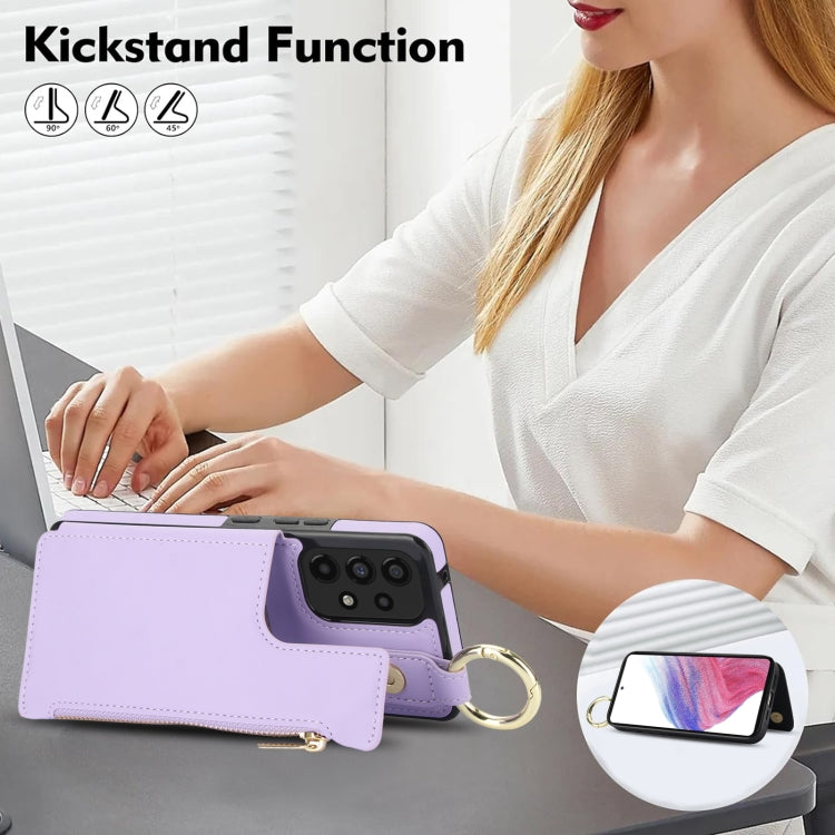 For Samsung Galaxy A73 4G / 5G RFlD Anti-theft Double Buckle Ring Zipper Card Phone Case