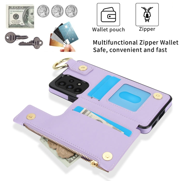 For Samsung Galaxy A73 4G / 5G RFlD Anti-theft Double Buckle Ring Zipper Card Phone Case