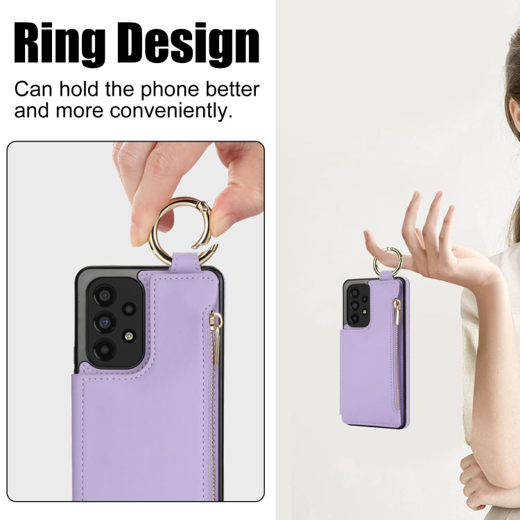 For Samsung Galaxy A73 4G / 5G RFlD Anti-theft Double Buckle Ring Zipper Card Phone Case