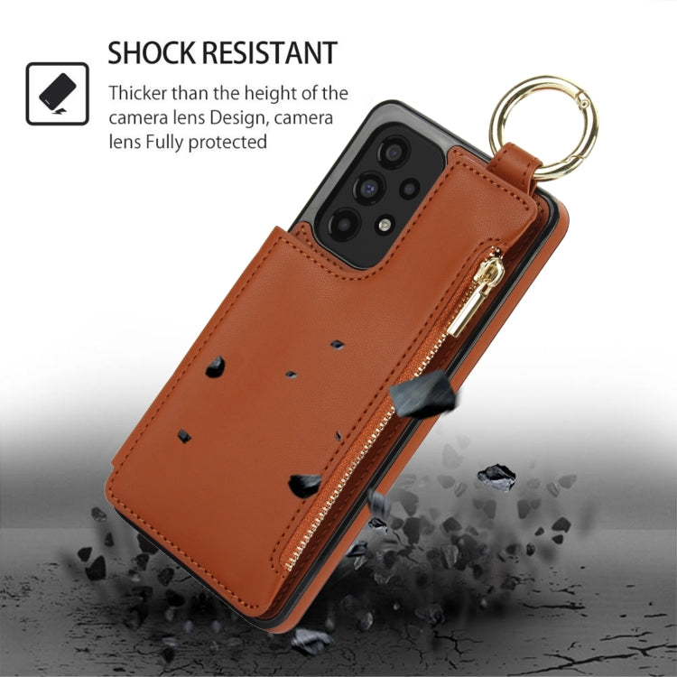 For Samsung Galaxy A73 4G / 5G RFlD Anti-theft Double Buckle Ring Zipper Card Phone Case